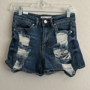Distressed Denim Shorts - Size 1 - Dark Blue